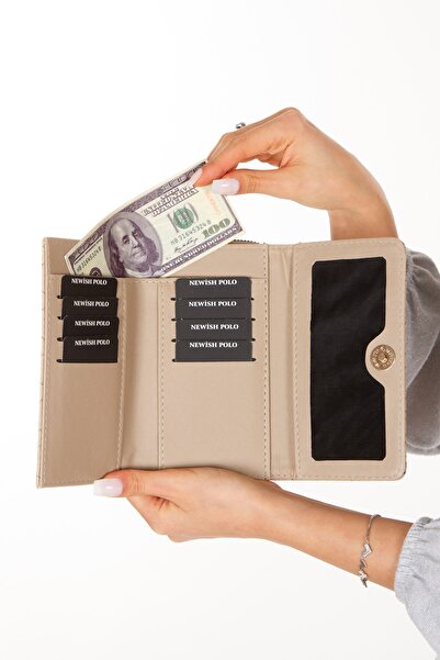 Newish Polo Suport pentru carduri și portofel din piele pentru femei cu monogramă - bej