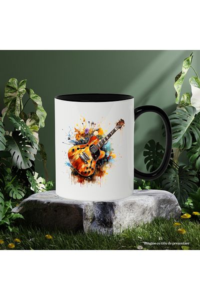 StoryGift Romania Mug With Guitar, Musical Instrument, Flowers, Paint, Multicolor 330 ml, Ceramic, With