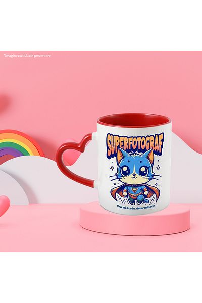 StoryGift Romania Cana Super Fotograf, Supererou, Pisica Zburand, 330ml, Ceramica Cu Maner Inima R, Cu ,stg