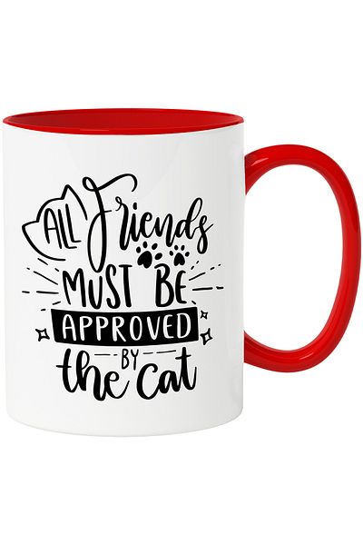 StoryGift Romania Mug with paws and the message "All friends must be cat approved" with , With