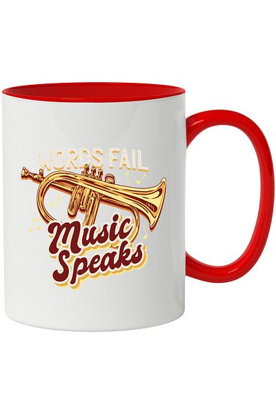 StoryGift Romania Mug With Message In English Words Fail Music Speaks, Trumpet, Multicolor 330 ml, C, Cu