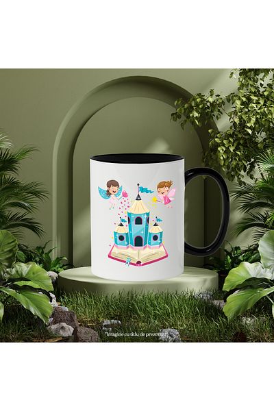StoryGift Romania Castle Mug, Book, Fairies, Heart, Stars, Flag, Pencils, Stories, Multicolor, With