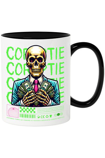 StoryGift Romania Corruption Mug - Skeleton from Parliament in a Suit with American Dollars, 330ml, Wax, Cu