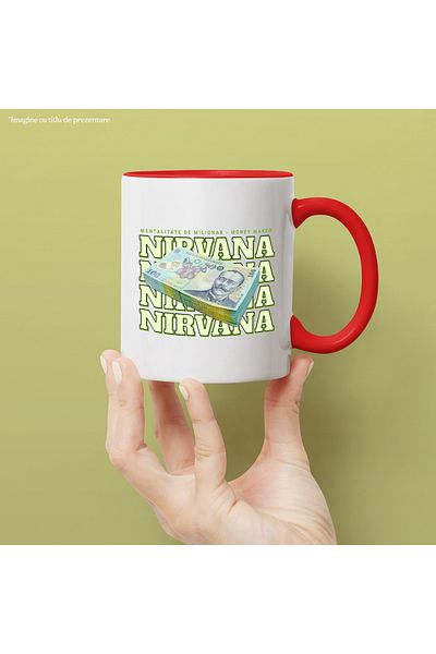 StoryGift Romania Mug __Nirvana_ - 100 Romanian Lei, 330ml, Ceramic with Red Handle, With Red Handle STG,STG