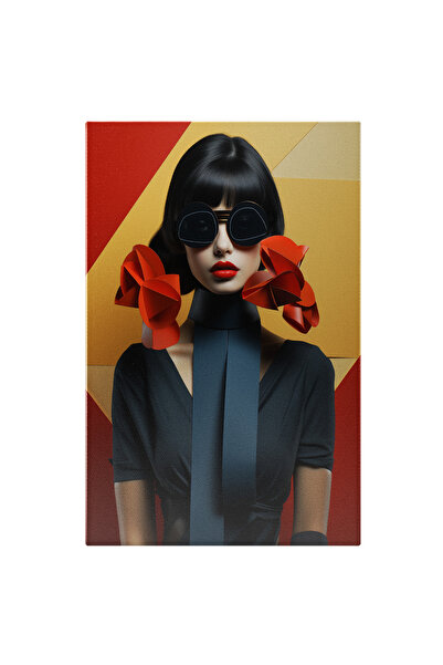 StoryGift Romania Tablou Canvas: Femeie Cu Ochelari De Soare - Fundal Rosu Si Galben Tinuta Moderna Pictura Dig
