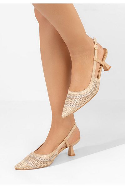 B T Shoes Dominga Gold Low Heel Shoes