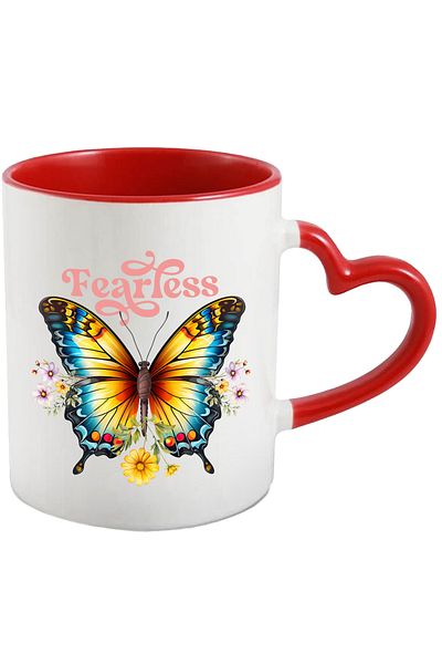StoryGift Romania Cana Cu Fluture Cu Mesajul "fearless", Curajos, Neinfricat, De Neoprit, Insecta,, Cu ,stg