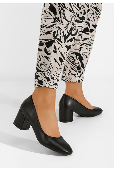 B T Shoes Pantofi Cu Toc Gros Salora Negri