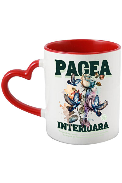 StoryGift Romania Cana Pacea Interioara, 330ml, Ceramica Cu Maner Inima Rosie...