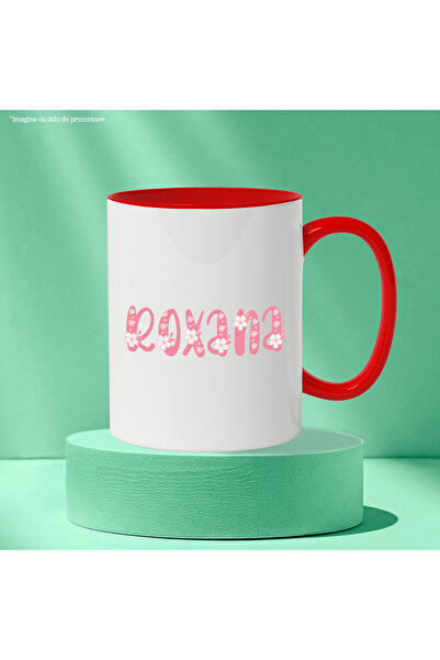 StoryGift Romania Mug With Name Roxana, Flowers, Colorful, Pink, Cute, 330ml, Ceramic with Red Handle, With,STG.