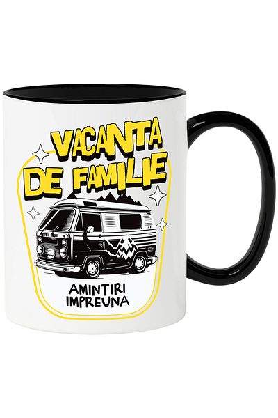 StoryGift Romania Family vacation mug memories together caravan, 330ml, Ceramic with Black Handle, With