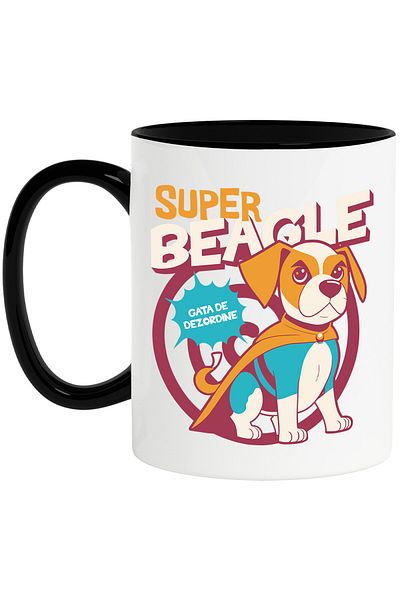 StoryGift Romania Dog Mug with Colorful Coat Text Super Beagle Ready for Mess, Ceramic, 33, With
