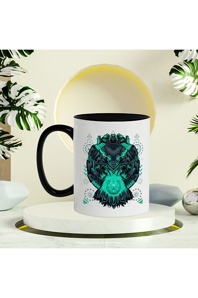 StoryGift Romania Mug With Alien, Robot, Mecha, Cyberpunk, Geometric, Multicolor 330 ml, Ce, Cu, STG.