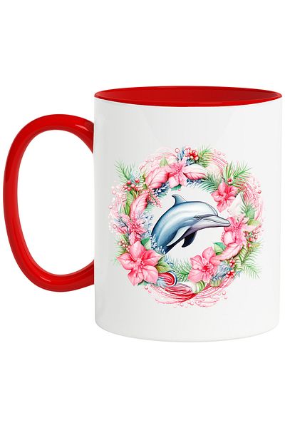 StoryGift Romania Mug with a dolphin | poppy crown | leaves | mistletoe | water | sea | ocean |, With