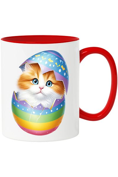 StoryGift Romania Mug with a surprised kitten coming out of a broken egg | illustration | curious, With