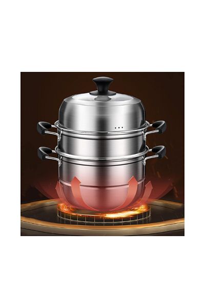 MACON 3-Tier Stainless Steel Steamer Pot for Cooking – Compatible with Gas & Electric Stoves