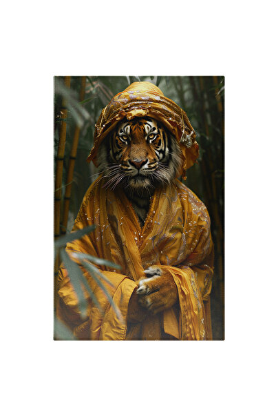 StoryGift Romania Tablou Canvas Tigrul Acoperit De Veșminte Galbene Cu Pălărie În Jungla De Bambus , Pictura Digi