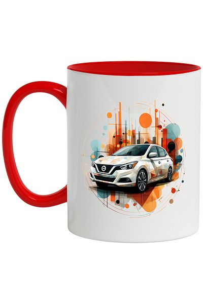 StoryGift Romania Car Mug, Geometric, Circle, Polka Dots, Nissan Micra, Multicolor 330 ml, Ceramic, With