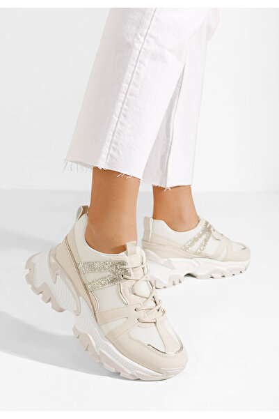 B T Shoes Béžové dámské tenisky na klínku Alonna