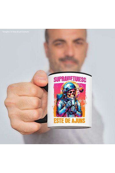 StoryGift Romania Skeleton coffee mug with text survive is enough adult life, 330ml, , With