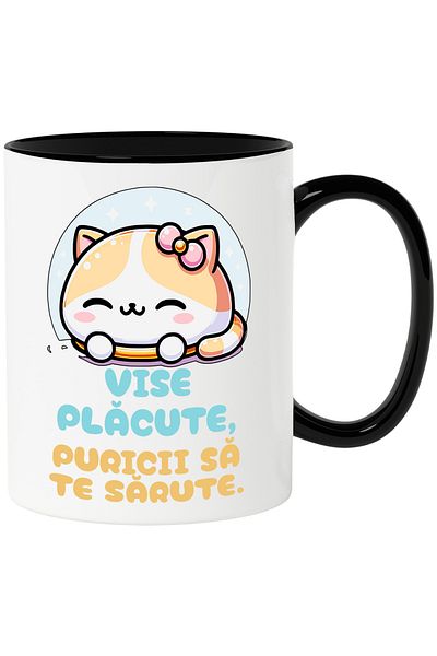StoryGift Romania Sleeping Kitten With Bow Mug, Funny Text Sweet Dreams Fleas Kiss You, 33, With