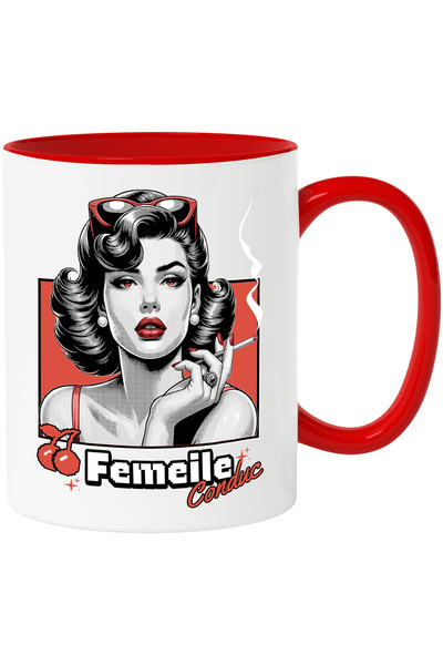 StoryGift Romania Cana Fata Retro Cu Buze Rosii Si Ochelari Text Motivational...