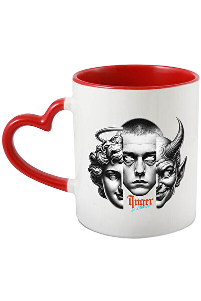StoryGift Romania Cana Inger Si Demon, 330ml, Ceramica Cu Maner Inima Rosie, ...