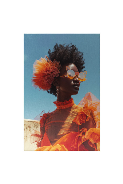 StoryGift Romania Tablou Canvas Negresa Cu Ochelari Si Pampon Portocaliu In P...