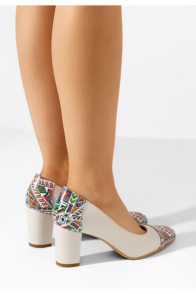 B T Shoes Pantofi Cu Toc Gros Piele Manusia Bej