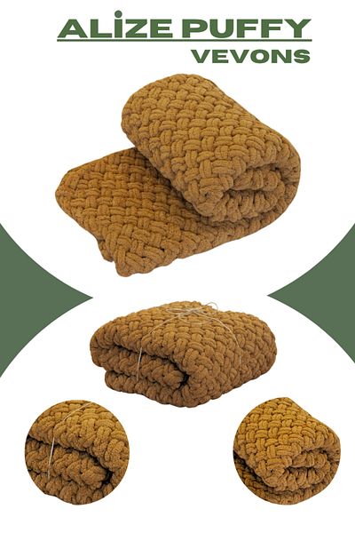 vevons Alize Puffy Rope Straw Pattern Hand Knitted Tv Blanket