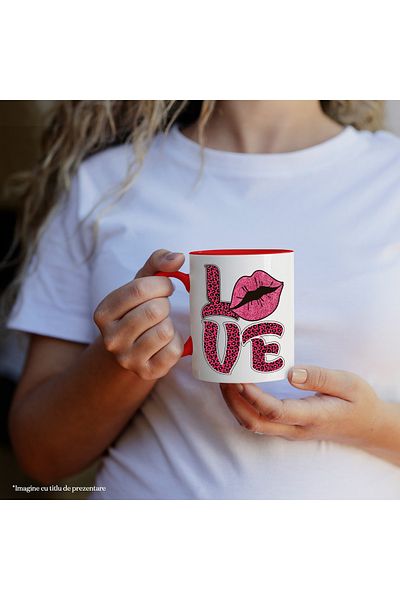 StoryGift Romania Mug with pink lips with the message "Love", love, kiss, kiss, love, Valentine's, With, STG
