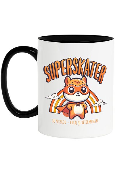 StoryGift Romania Super Skater Superhero Mug, Courage and Determination, 330ml, Ceramic with Black Handle, With