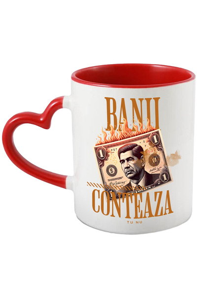 StoryGift Romania Cana Banii Conteaza Tu Nu, Bancnota Dolar In Flacari, 330ml, Ceramica Cu Maner I, Cu ,stg