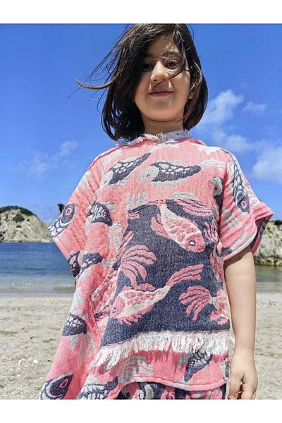 Su Koleksiyon Mori̇na Cotton Woven Hooded Children's Sea Poncho