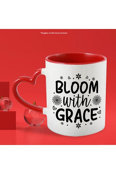 StoryGift Romania Mug with the message in English "Bloom with grace" - bloom with gratitude with Ma, Cu, STG.