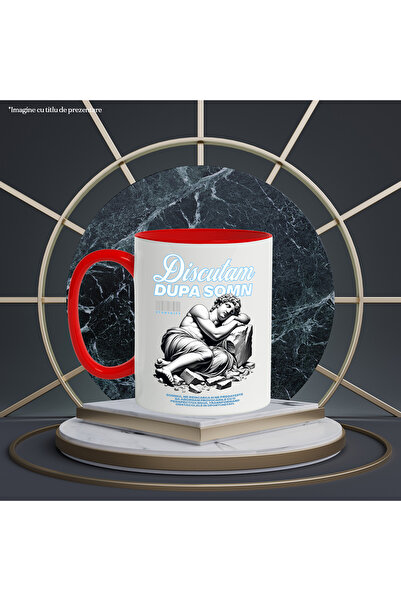 StoryGift Romania Let's Talk After Sleep Mug - Sleeping Statue, 330ml, Ceramic with Red Handle, With Handle, STG