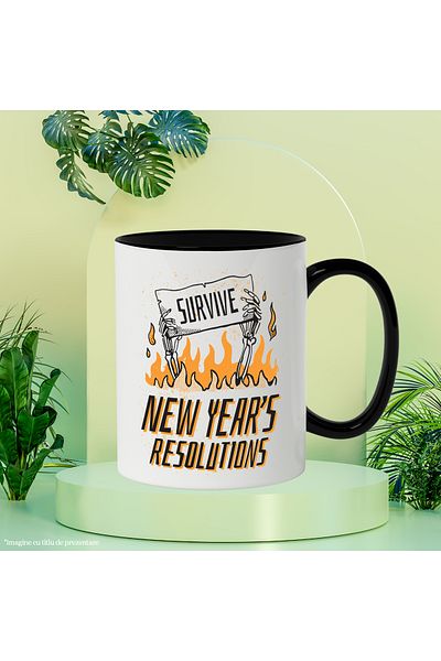 StoryGift Romania Mug With Message New Year's Resolutions, Flames, New Year, Multicolor 330 ml, Wax, With ,STG