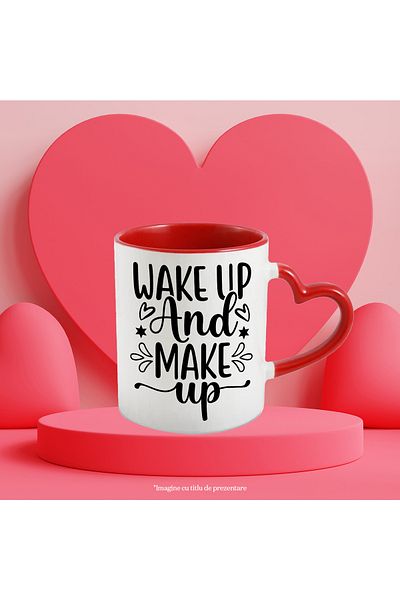 StoryGift Romania Mug with hearts and a message that urges you to wake up and invent something, With,STG.