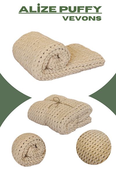 vevons Alize Puffy Rope Twist Pattern Hand Knitted Single Person Tv Blanket