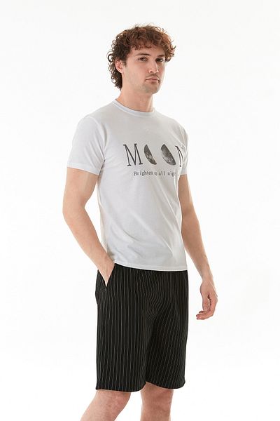 Fulla Moda Moon Text and Moon Printed Crew Neck T-Shirt