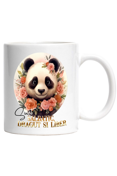 StoryGift Romania Cana Cu Mesaj Sunt Salbatic, Dragut Si Liber, Urs Panda, Fl...