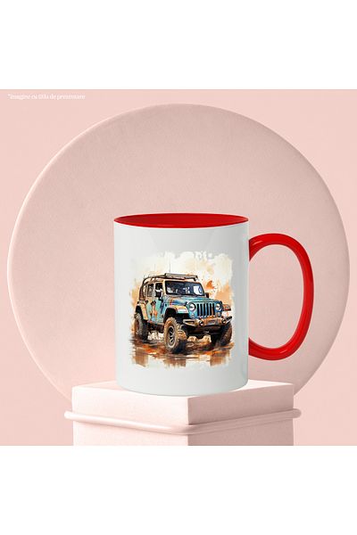 StoryGift Romania Mug With Car, Jeep, Wheels, Paint Splashes, Water, Rain, Multicolor 330 ml, Ceram, With ,STG