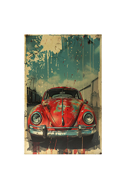 StoryGift Romania Tablou Canvas Mașina Broască Declarată De Epocă Nuanță Roși...