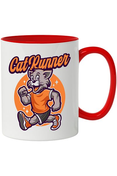 StoryGift Romania Mug With Message In English Cat Runner, Cat, Athletics, Stars, Multicolor 330 ml,, With