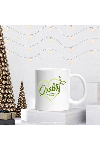 StoryGift Romania Cana Cu Mesaj In Engleza Quality Natural Food, Mancare Bio, Frunze, Inima, Calit, Cu ,stg
