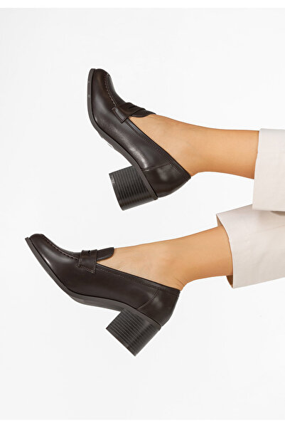 B T Shoes Hnědé mokasíny na podpatku Sereya