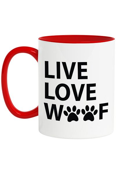 StoryGift Romania Mug for dog lovers with the message in English "Live, love, woof" - traies, Cu