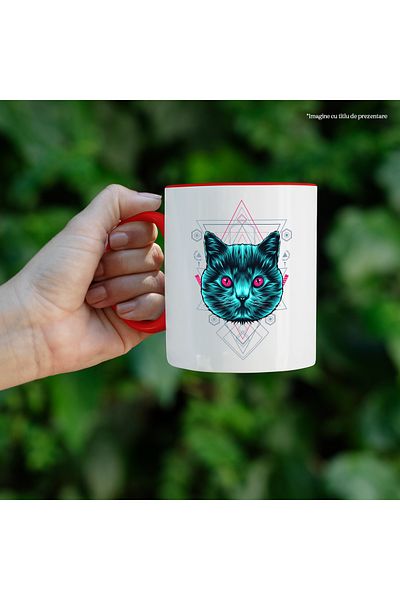 StoryGift Romania Cat Mug, Geometry, Abstract Art, Multicolor 330 ml, Ceramic with Handle, With