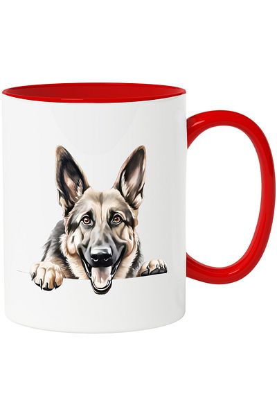 StoryGift Romania Mug with a cheerful wolf dog | illustration | playful | energetic | ready for training, With