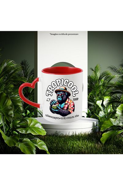 StoryGift Romania Tropicool Mug Cool Down in Your Style, 330ml, Ceramic with Red Heart Handle, With M,STG